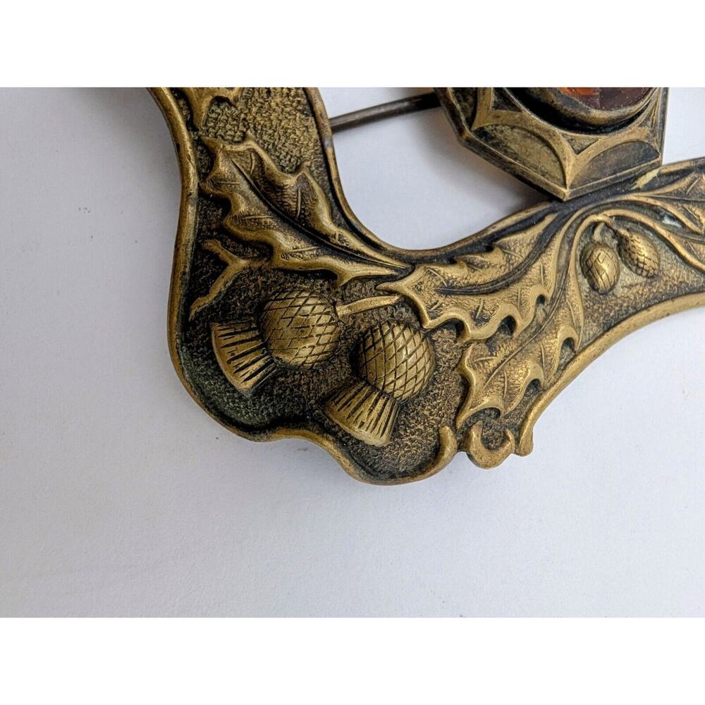 Scottish Thistle Brooch Sash Pin Faceted Glass Art Nouveau Antique - Picture 6 of 6